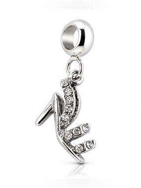 Silver Sandal Rhinestone High Heel Dangle Charm Pandora Compatible